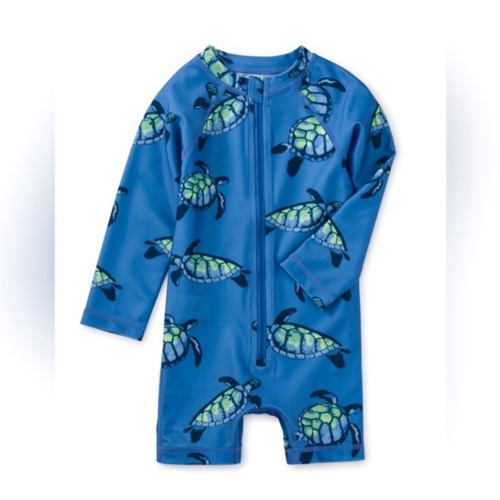 Tea Collection Rash Guard Baby Swimsuit Blue Sea Turtle UPF 40+ 6-9 mo One Piece